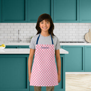 Delantal Añadir tu nombre bebé rosado Gingham Kids