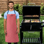 Delantal Añadir tu nombre rojo Gingham personalizado<br><div class="desc">Apron personalizado con un patrón de gingham rojo con un guión azul para tu nombre. Es un gran regalo para quien le gusta cocinar o hacer barbacoa. Personalízalo reemplazando el texto del marcador de posición. Para obtener más opciones, como cambiar el tipo de letra y su tamaño/color o el espaciado...</div>