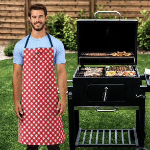 Delantal Añadir tu nombre rojo Gingham personalizado