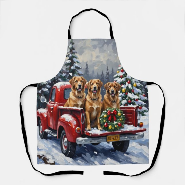 Delantal Anatolian Shepherd Dog Christmas Red Truck Holiday (Anverso)