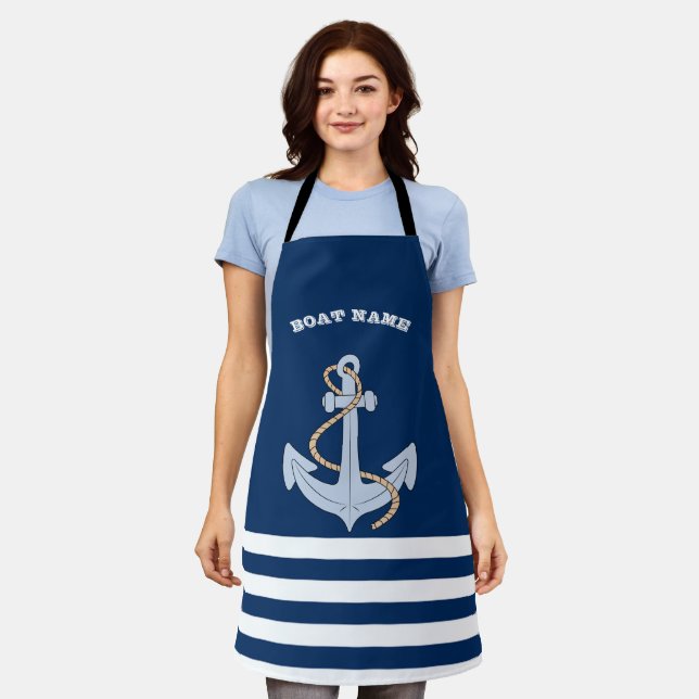 Delantal Ancla Rayada Azul Marino (Gastado)