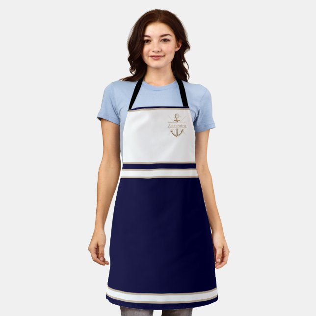 Delantal Anclaje azul de la Marina de Monograma Náutico (Gastado)