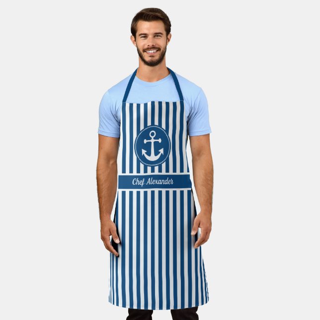 Delantal Anclaje náutico con cuerdas azules (Gastado)