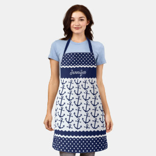 Delantal Anclas náuticas personalizados Polkadots blancos 