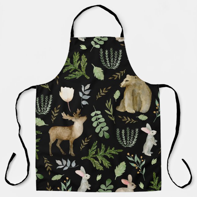 Delantal Animales Curados: Mano de acuarela dibujada. (Anverso)