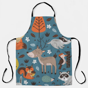 Delantal Animales forestales, azul, estilo escandinavo