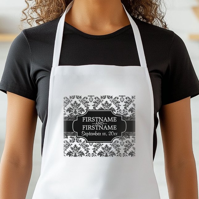 Delantal Aniversario de la Boda de la Plaza Negra y el Parq (Personalized Kitchen Apron)