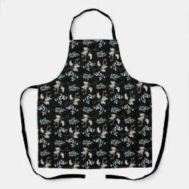 Delantal Antecedentes negros y hojas verdes Cocina Apron
