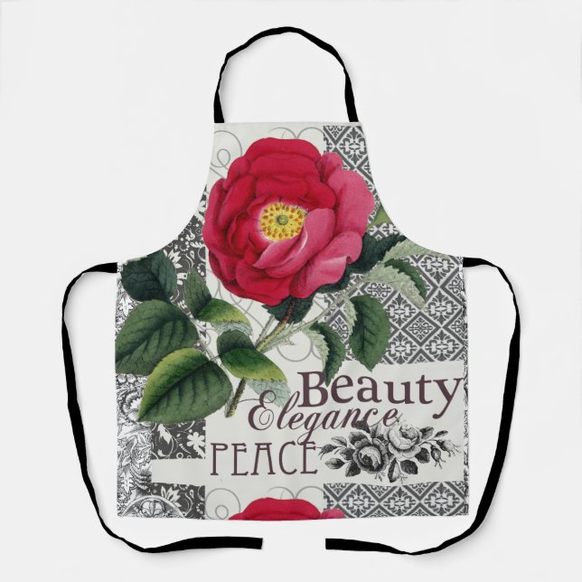 Delantal Antigüedad floral de la Bonito de Damasco Rosa (Anverso)