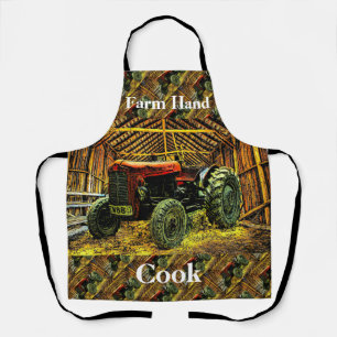 Delantal Antiguo Tractor Rojo Rústico Barn