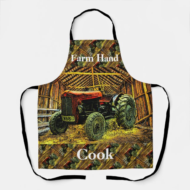 Delantal Antiguo Tractor Rojo Rústico Barn (Anverso)