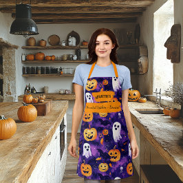 Delantal Aprendo morado de Halloween con calabazas, fantasm