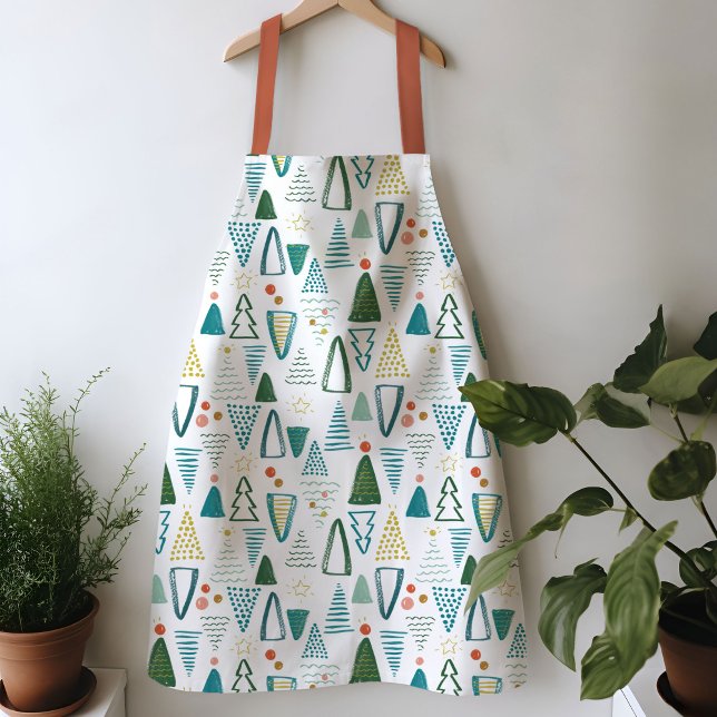 Delantal Apron (Watercolor Christmas trees apron)