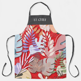 Delantal Aprón adulto: hojas abstractas (rojas) y barra de