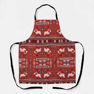 Delantal Apron africano contemporáneo en rojo y blanco