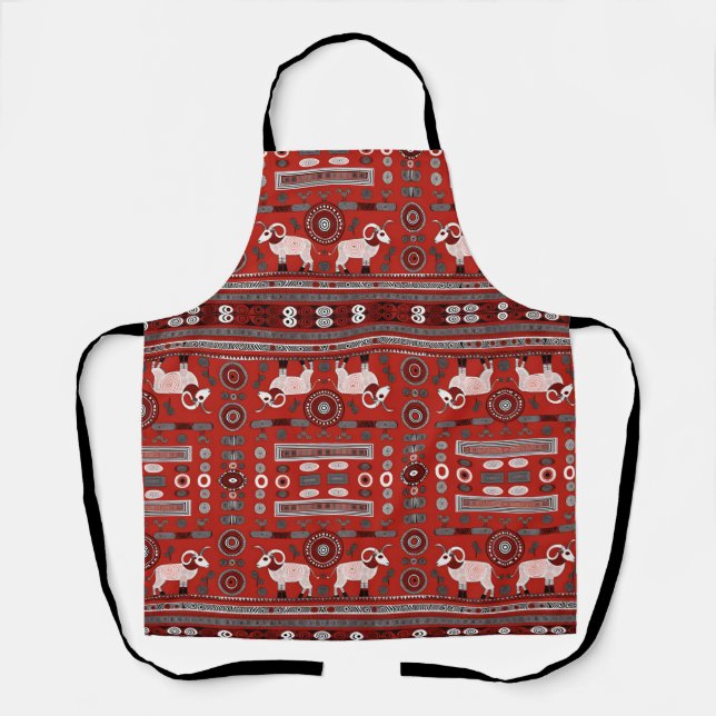 Delantal Apron africano contemporáneo en rojo y blanco (Anverso)