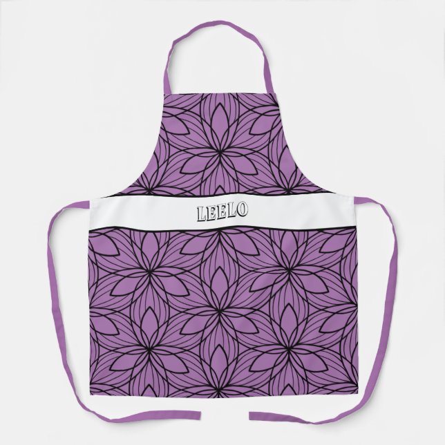 Delantal Apron ahumado geométrico negro y morado (Anverso)