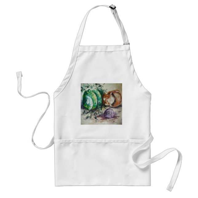 Delantal Apron Ann Hayes pintando conchas marinas (Frente)