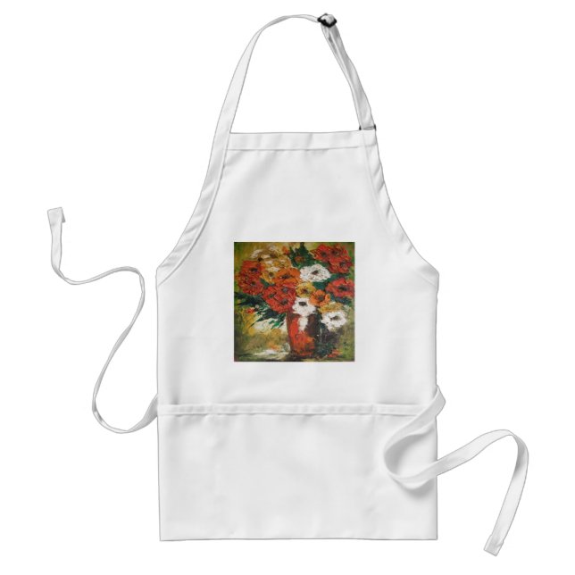 Delantal Apron Ann Hayes pintando flores rojas mezcladas (Frente)
