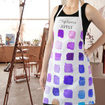 Delantal Apron, artista púrpura personalizado<br><div class="desc">Este delantal está decorado con un patrón de muestras de color en tonos morados. Perfecto para un artista o alguien que disfruta pintando. Personalice esta plataforma con su nombre o monograma. Porque creamos nuestra obra de arte no encontrarás este diseño exacto de otros diseñadores. Acuarela original © Michele Davies.</div>