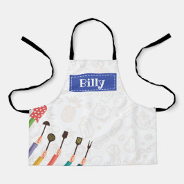 Delantal Apron azul con cosas de cocina