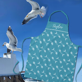 Delantal Aprón azul con patrón óseo de pescado personalizad