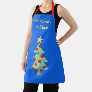 Delantal Apron azul en la cocina del árbol de Navidad de la