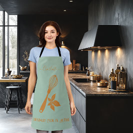 Delantal Apron azul turbio con diseño de Whisk y hierba de