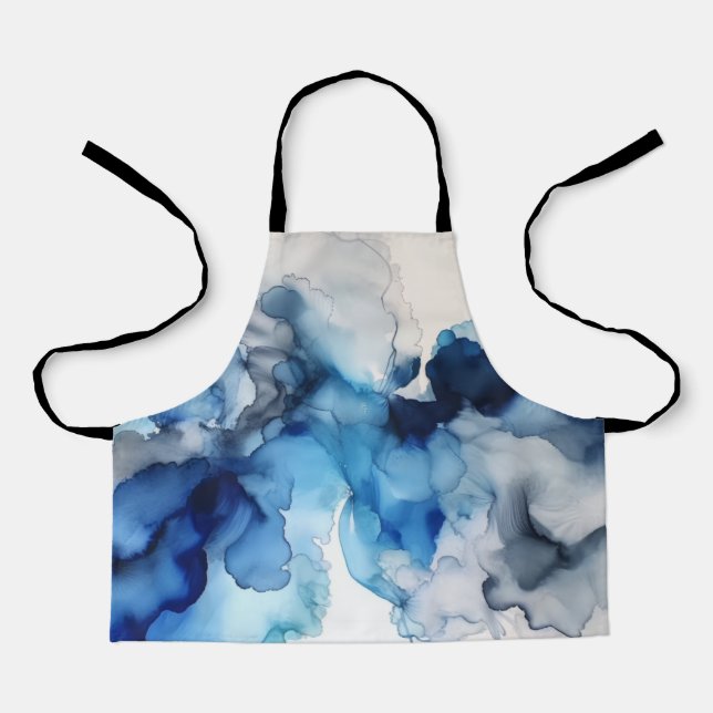 Delantal Apron azul y blanco con tinta de alcohol (Anverso)