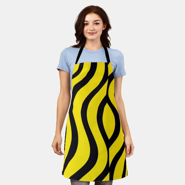 Delantal Apron Black & Yellow Wave Art (Gastado)