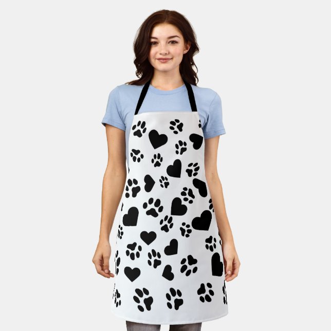 Delantal Apron blanco con patrón de impresión de corazón y  (Gastado)