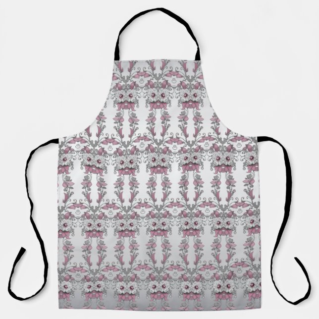 Delantal Apron blanco floral rosado (Anverso)
