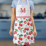 Delantal Apron blanco monograma de cerezas de color de agua<br><div class="desc">Este delantal monograma presenta un patrón de cerezo acuarela.</div>