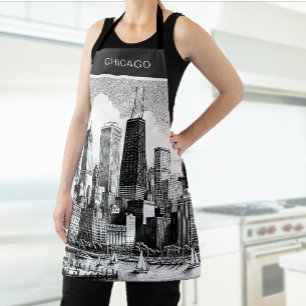 Delantal Apron blanco negro de Chicago
