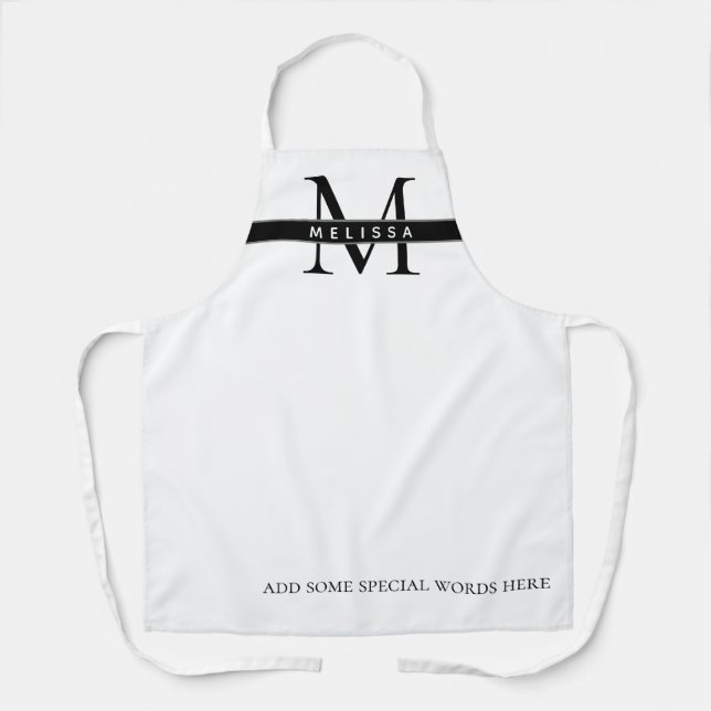Delantal Apron blanco y negro monogramado con nombre (Anverso)