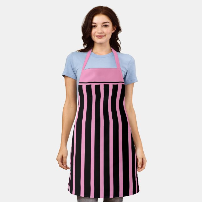 Delantal Apron Cafe Black and Pink Stripe (Gastado)