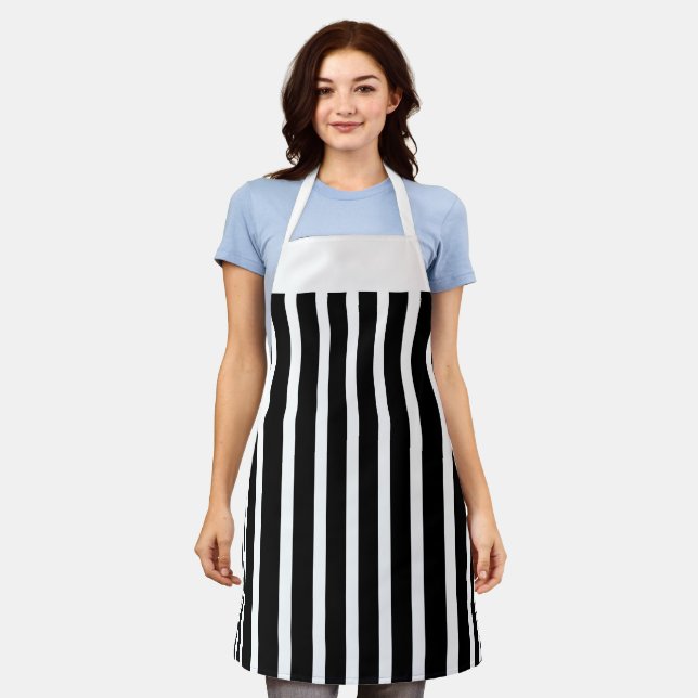 Delantal Apron Cafe Black and White Stripe (Gastado)