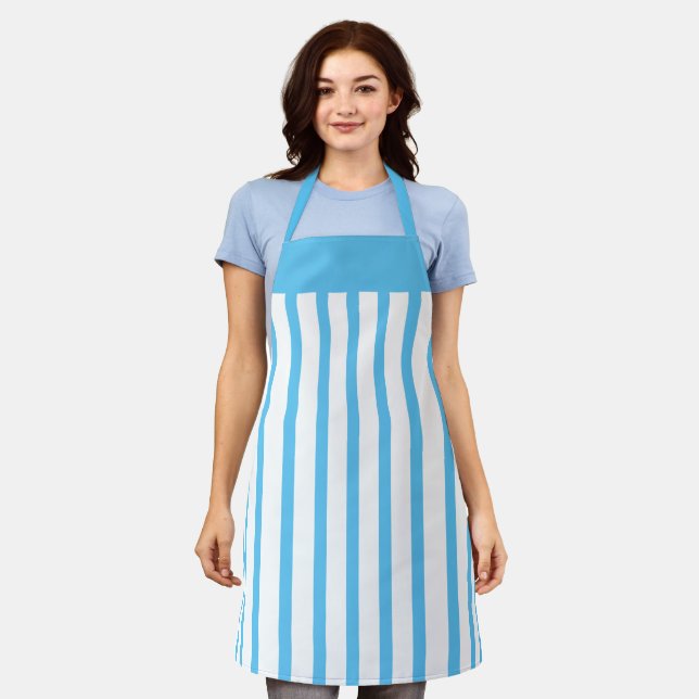 Delantal Apron Cafe Sky Blue and White Stripe (Gastado)