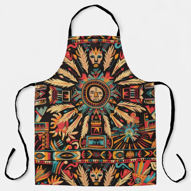 Delantal Apron, chef "Sueño Azteca", cian-amigable (Anverso)