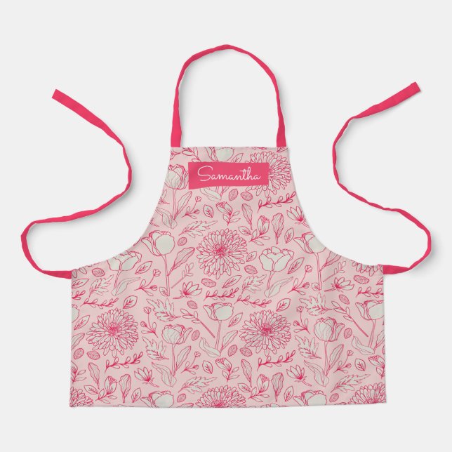 Delantal Apron Chicas de nombres personalizados con floral  (Anverso)