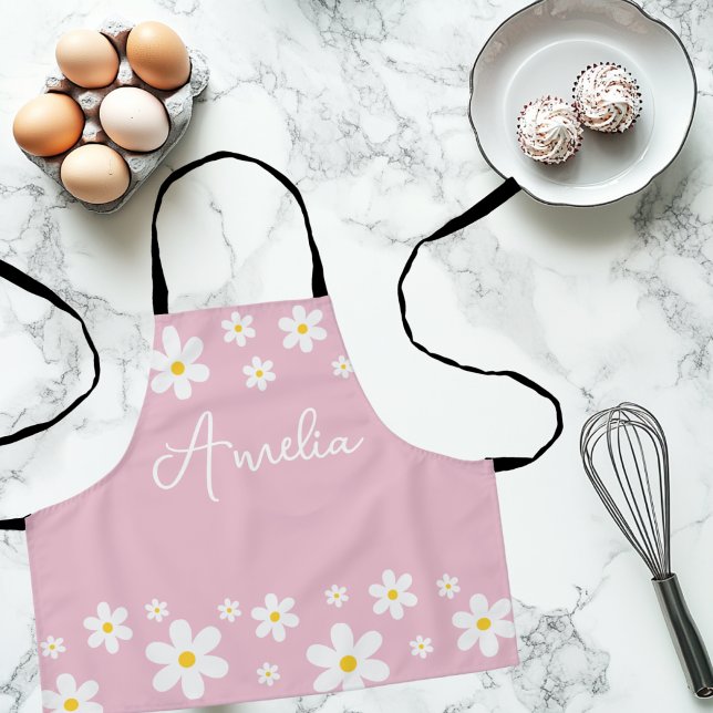 Delantal Apron Chicas rosados de margarita blanca floral (Subido por el creador)