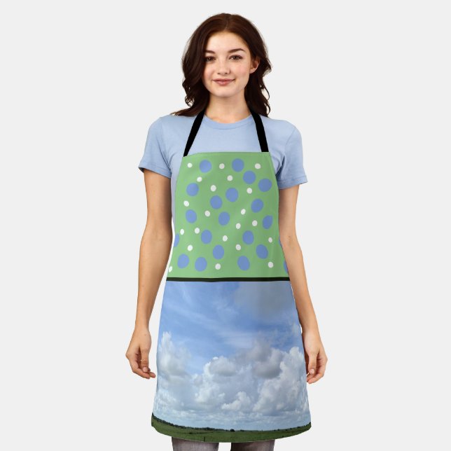 Delantal Apron cielo azul y verde divertido (Gastado)