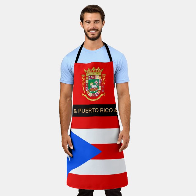 Delantal Apron con bandera de Puerto Rico, cocina de chefs (Gastado)