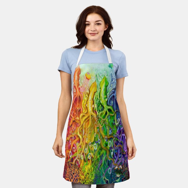 Delantal Apron con calamar arcoiris entrelazado (Gastado)