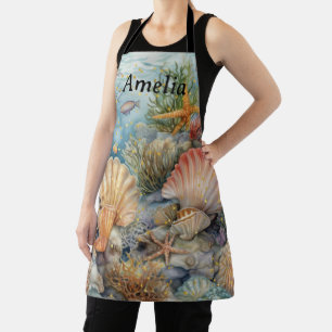 Delantal Apron con caparazón marino con peces y gramíneas