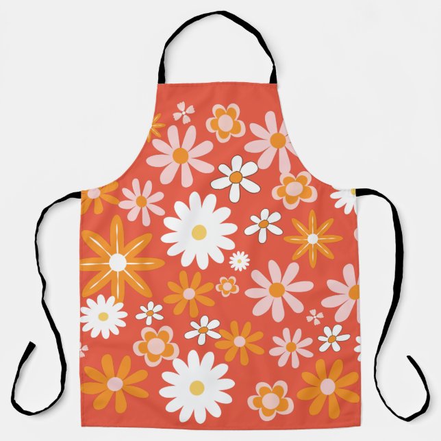 Delantal Apron con cocina de flor retro Naranja de los años (Anverso)