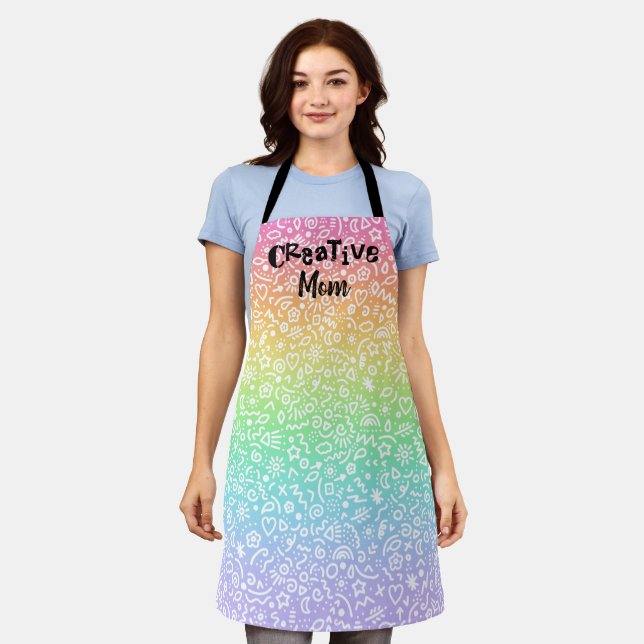Delantal Apron con Doodles Rainbow de mamá creativa (Gastado)