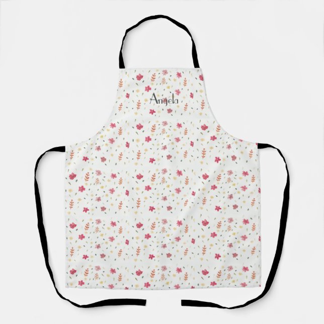 Delantal Apron con estampado de flor rosa de bonito (Anverso)
