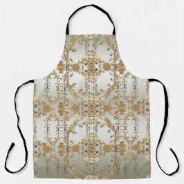 Delantal Apron con flores blancas ornadas doradas