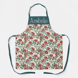 Delantal Apron con flores de Bearberry y crema con hojas ve